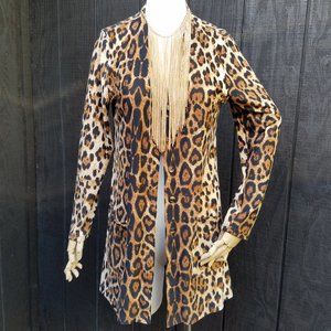 Animal Print Cardigan Button Down Pocketed Leopard Print Duster with Necklace